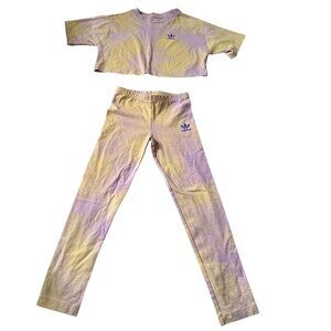 Adidas Girls Kids 2 Piece Set Purple‎ Yellow Tie Die Crop Leggings Size 7-8